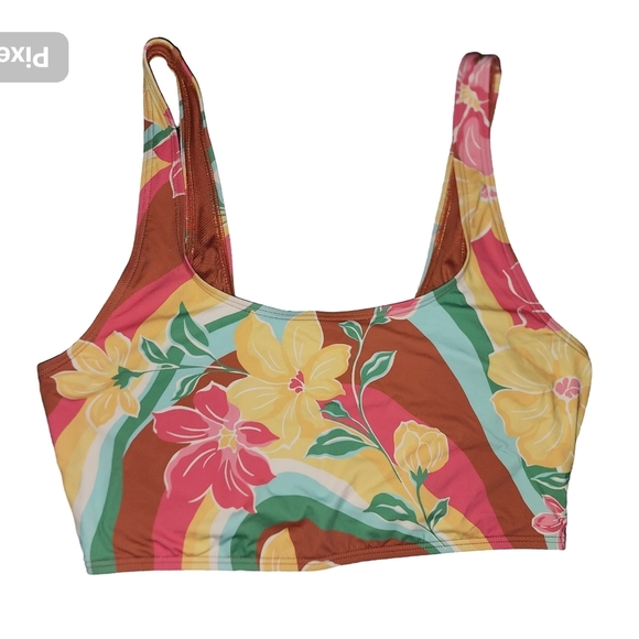 Billabong Chasin'Bikini Top Pink Yellow, Women's Large - Picture 3 of 3